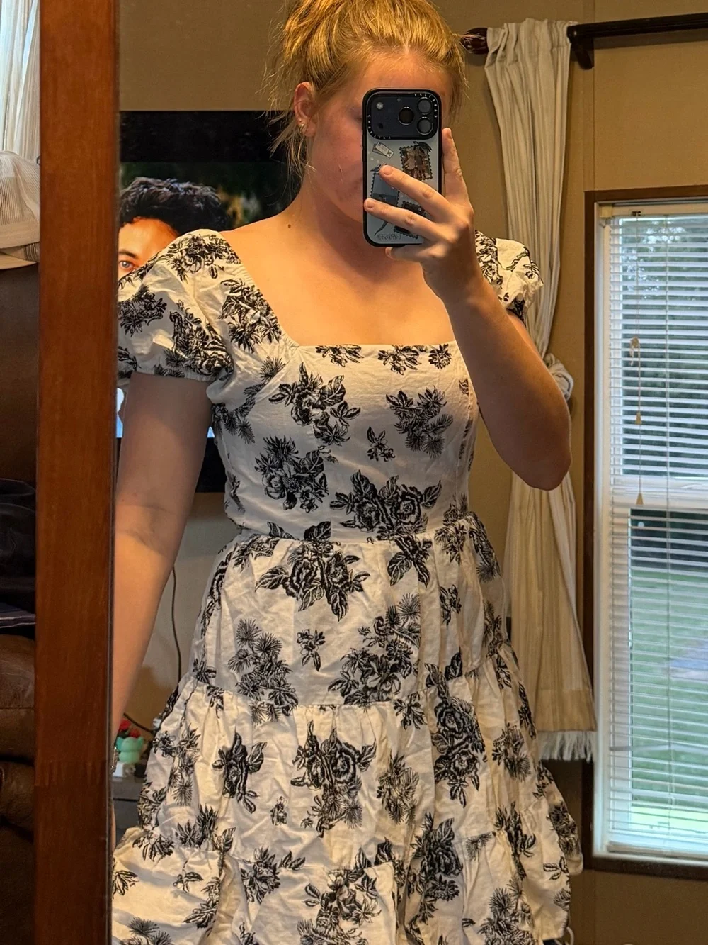 Chelsea & Violet White Midi Dress with Black Floral Print